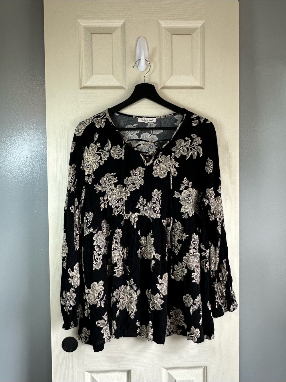 indigo soul Black Tunic with Cream Floral Print